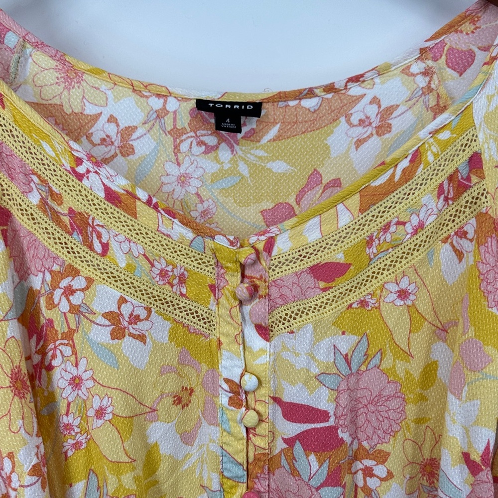 Torrid Floral Blouse in Yellow and Pink - Picture 3 of 7